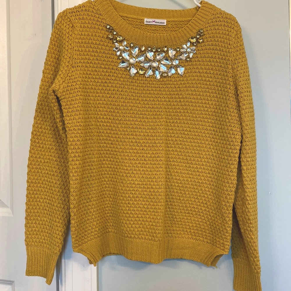 Mustard yellow sweater with beading